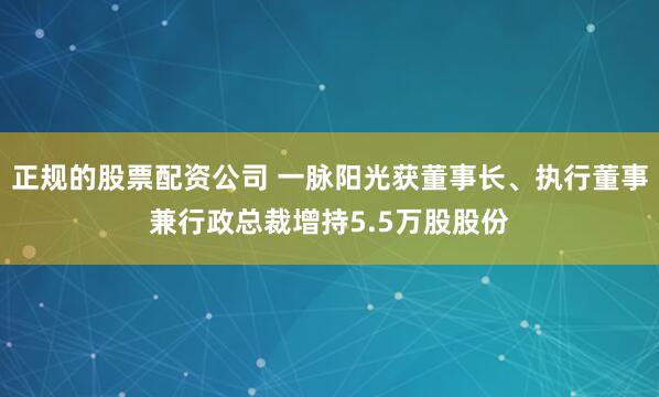 正规的股票配资公司 一脉阳光获董事长、执行董事兼行政总裁增持5.5万股股份